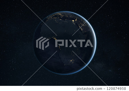 Beautiful night planet Earth with African continent and African countries. Business and communication, concept. Amazing space and blue planet 120874938