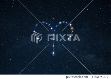 Zodiac sign Aries on the starry sky with stars. Astrology, concept Zodiac sign Aries on the starry sky with stars. Astrology, concept 120875027