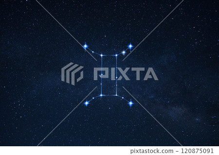 Zodiac sign twins on the starry sky with stars. Astrology, concept Zodiac sign twins on the starry sky with stars. Astrology, concept 120875091