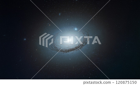 Amazing Space galaxy, blue starry background. View from space to a spiral galaxy and stars. Universe filled with stars, nebula and galaxy 120875150