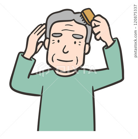 Elderly man styling his hair with a comb 120875337