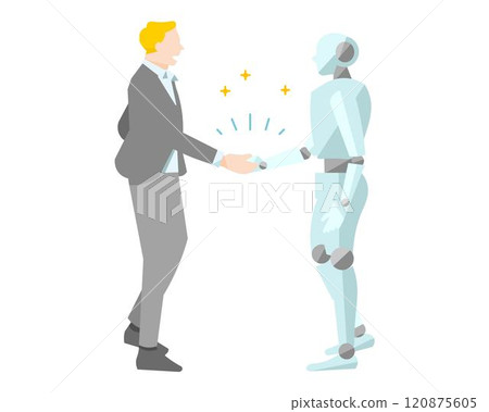 商務人士與機器人握手-啟動-開發團隊一起工作-插畫向量素材 120875605