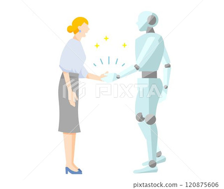 Business person and robot shaking hands - Startup - Development team working together - Illustration vector material 120875606