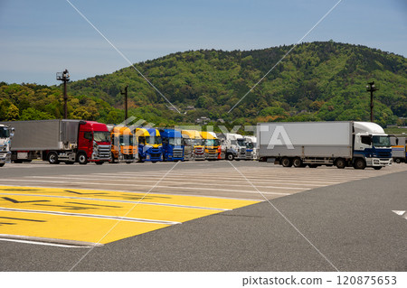 Parked trucks and trailer trucks 120875653