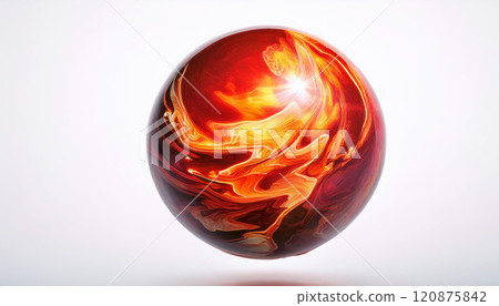 A red ball with a yellow sun on it 120875842