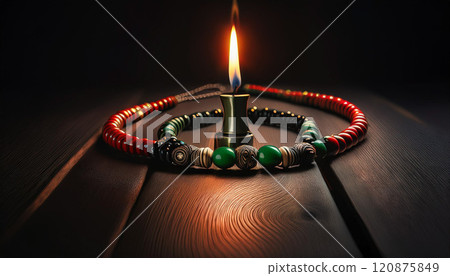 A necklace with a candle on top of it 120875849