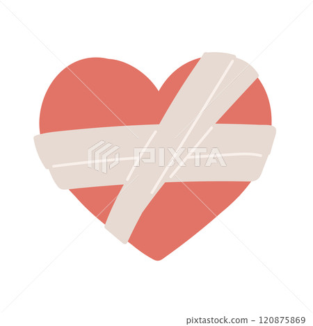 Illustration of a broken heart wrapped in bandages Illustration of a broken heart wrapped in bandages 120875869