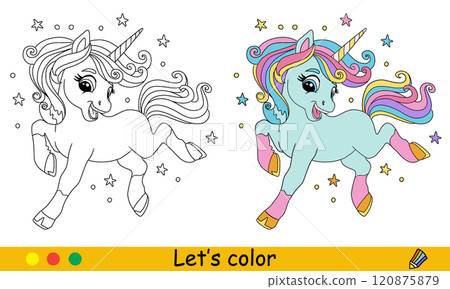 Kids coloring with color template cute turquoise unicorn Kids coloring with color template cute turquoise unicorn 120875879