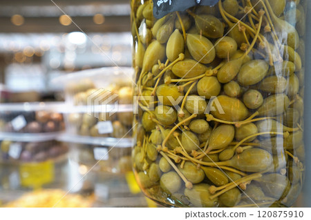 Capers in Traditional Jar - Mediterranean Delicacy Capers in Traditional Jar - Mediterranean Delicacy 120875910