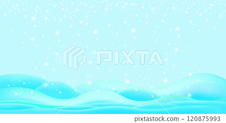 Realistic cartoon snow hills with falling snowflakes and blue sky background. Winter wide landscape design element with blue snow. Minimal nature composition with snowy fields and falling snow Realistic cartoon snow hills with falling snowflakes and blue sky background. Winter wide landscape design element with blue snow. Minimal nature composition with snowy fields and falling snow 120875993