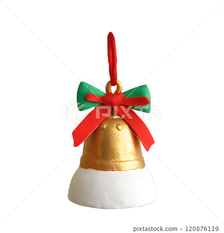 Bell - Christmas clay element in naive childish style. Isolated raster plasticine toy. Bell - Christmas clay element in naive childish style. Isolated raster plasticine toy. 120876119