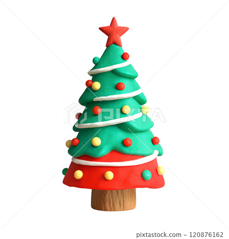 Xmas tree - Christmas clay element in naive childish style. Isolated raster plasticine toy. Xmas tree - Christmas clay element in naive childish style. Isolated raster plasticine toy. 120876162