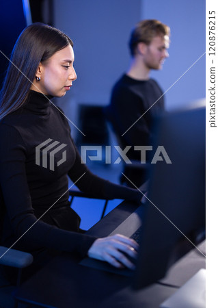 Busy and focused teamwork investigation in cyber security working to prevent security threats, vulnerability and solve incidents Busy and focused teamwork investigation in cyber security working to prevent security threats, vulnerability and solve incidents 120876215