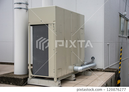 Outdoor unit of air conditioning facility next to the building Outdoor unit of air conditioning facility next to the building 120876277