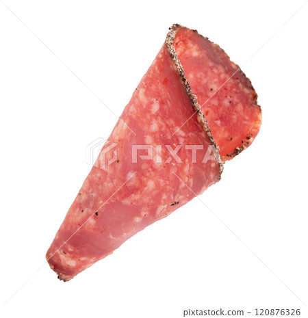 slice of spanish sausage isolated on white 120876326
