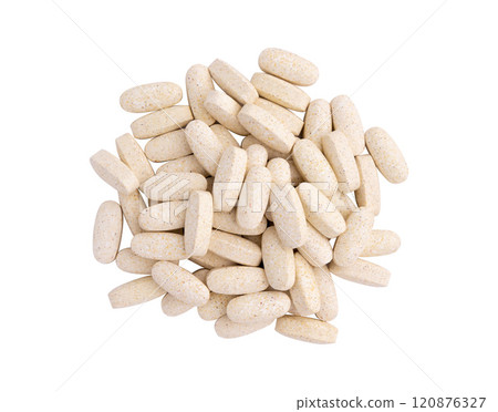 heap of pills isolated on white 120876327