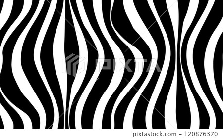 Symmetrical black and white pattern with bold wavy lines. Seamless pattern vector. Optical illusion background. 120876370