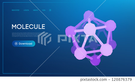Abstract low-poly molecular structure illustration with vibrant purple shades on a gradient blue background. Abstract low-poly molecular structure illustration with vibrant purple shades on a gradient blue background. 120876379