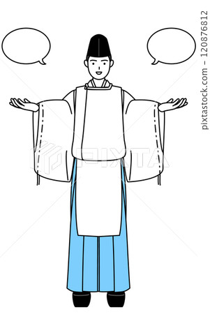 穿著 eboshi 和 karigi 的神社祭司與對話泡泡的比較 120876812