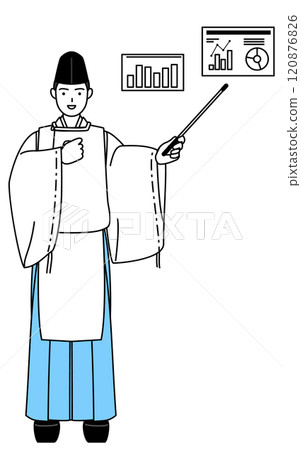 神社的神道牧師穿著 eboshi 和 karigi，分析性能圖表 120876826