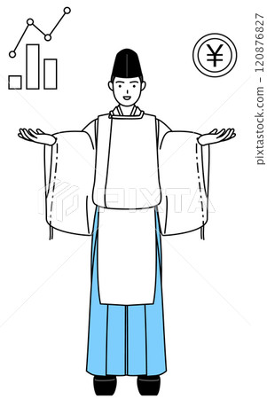 指導業績和銷售提升的神社DX的形象，身穿烏帽子和卡利吉服裝 120876827
