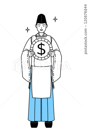 外匯收益和強勢美元的形象，穿著 eboshi 和 karigi 的神社牧師 120876844