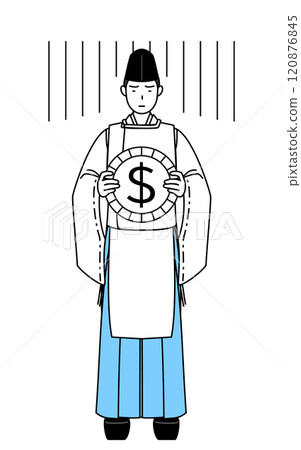 Images of exchange rate losses and a weak dollar, a Shinto priest wearing a black hat and kariginu Images of exchange rate losses and a weak dollar, a Shinto priest wearing a black hat and kariginu 120876845