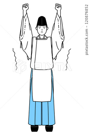 穿著烏賊和剪衣，伸展身體的神社祭司 120876852