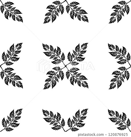 Black leafy branches seamless pattern on a crisp white background, Black leafy branches seamless pattern on a crisp white background, 120876925