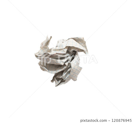Wrinkled or crumpled checkered white paper texture used as a white paper background texture in design Wrinkled or crumpled checkered white paper texture used as a white paper background texture in design 120876945