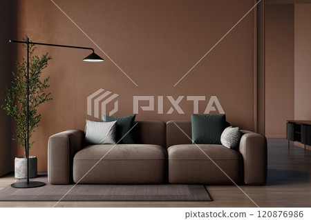Living room in trend Mocha Mousse color 2025 year Living room in trend Mocha Mousse color 2025 year 120876986