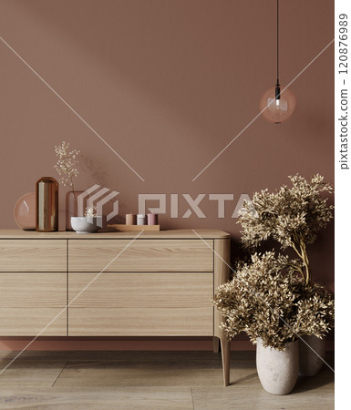 Mocha Mousse trendy color year 2025 luxury living lounge, 3d rendering Mocha Mousse trendy color year 2025 luxury living lounge, 3d rendering 120876989