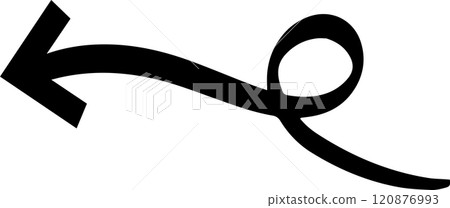 Simple, hand drawn black arrow elegantly curves and loops, creating a visual representation of a winding or indirect path leading to the left Simple, hand drawn black arrow elegantly curves and loops, creating a visual representation of a winding or indirect path leading to the left 120876993
