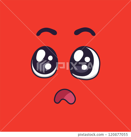 Big cartoon eyes expressing surprise with slightly raised eyebrows and small open mouth are conveying astonishment and wonder on a vibrant red background 120877055