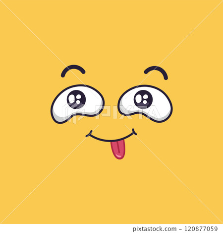 Playful cartoon face sticking its tongue out, conveying a sense of joy, silliness, and lightheartedness, set against a vibrant yellow backdrop 120877059