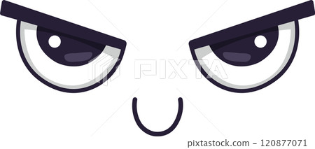 Cartoon face features narrowed eyes and a slight smile, conveying a passive aggressive expression, ideal for illustrating sarcasm, subtle anger, or mixed emotions 120877071