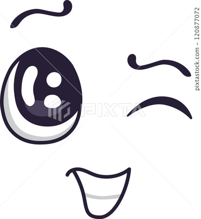 Cartoon winking face with a joyful expression, radiating happiness and positive emotions, perfect for conveying cheerful messages and playful interactions 120877072