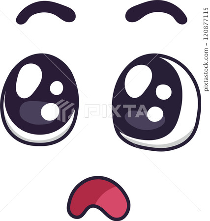Confused cartoon face expressing a sad mood with big, surprised eyes, raised eyebrows, and a downturned mouth, creating a funny yet melancholic expression Confused cartoon face expressing a sad mood with big, surprised eyes, raised eyebrows, and a downturned mouth, creating a funny yet melancholic expression 120877115