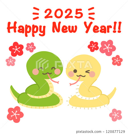 蛇年賀年卡材料兩條可愛的蛇無線條 蛇年賀年卡材料兩條可愛的蛇無線條 120877129