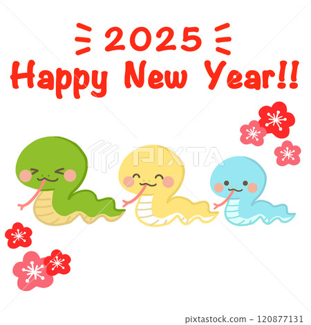 蛇年賀年卡素材-三隻可愛的蛇不排隊 蛇年賀年卡素材-三隻可愛的蛇不排隊 120877131