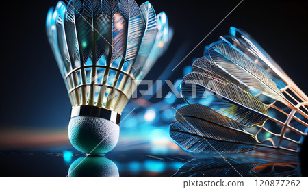 Two badminton racquets with feathers on them 120877262