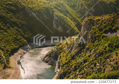 Uvac River Swirling Meanders in Mountain Canyon 120877273