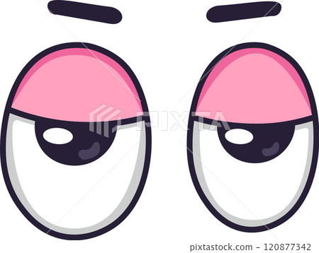 Cartoon eyes expressing annoyance and skepticism, featuring pink eyelids and narrowed pupils, convey a clear message of disapproval and doubt in a humorous and expressive way 120877342