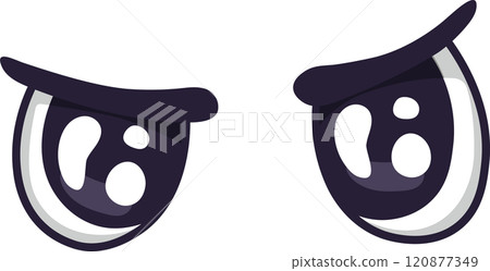 Cartoon eyes are expressing sadness with eyelids down and tears forming, creating a melancholic and expressive visual representation of sorrow 120877349