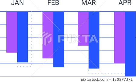 Colorful bar charts represent statistical trends and timeline data for business infographics, visualizing performance metrics over four months, from january to april 120877371