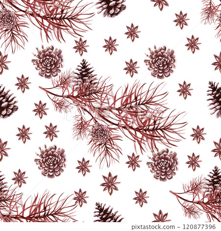 Seamless pattern on a Christmas theme. Watercolor illustration in monochrome color for design of Christmas and New Year gifts, decoration of festive interiors and printing on fabric. 120877396