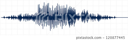 Dark blue seismic activity diagram showing radio frequency waves and oscilloscope waveform graph on white background with grid is representing earthquake or other earth vibration 120877445