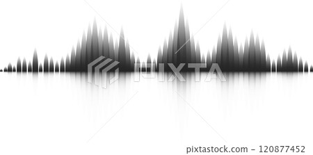 Black sound waves are reflecting on a white background, creating a visualization of audio frequencies, ideal for music and technology projects Black sound waves are reflecting on a white background, creating a visualization of audio frequencies, ideal for music and technology projects 120877452