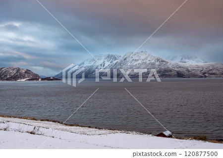 Landscape with a fjord and mountains, Harstad, Norway 120877500