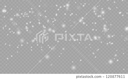 Realistic falling snow with snowflakes and clouds. Heavy snowfall, snowflakes in different shapes and forms. Many white cold flake elements on transparent background. Snowfall. Falling Snowflakes 120877611